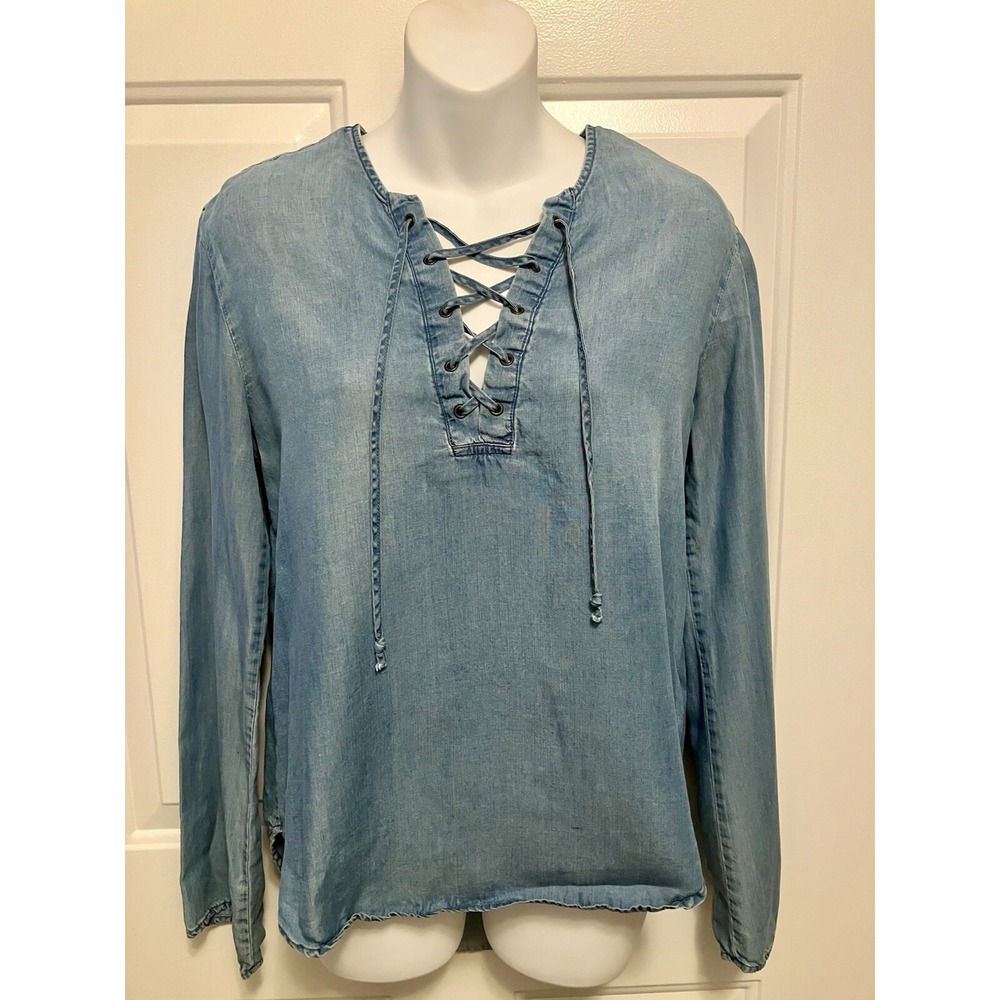 Thread Supply Anthropologie Soft Button Down Shirt Blue Denim Sz Medium Chambray